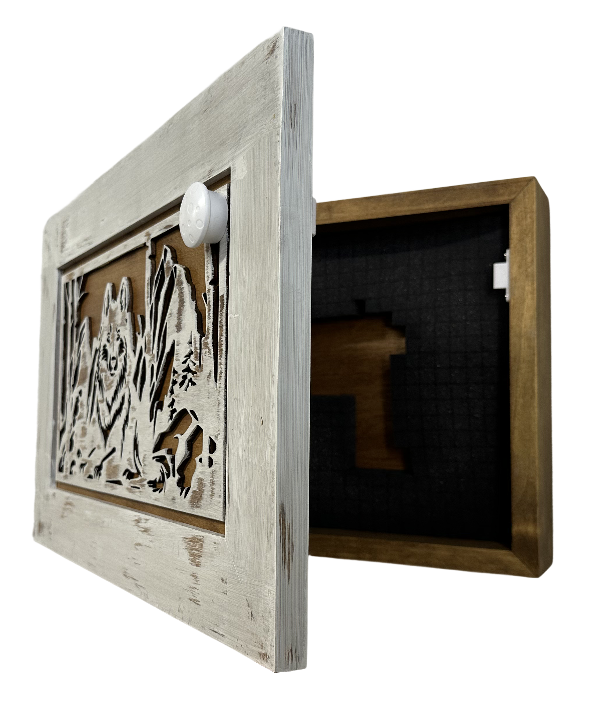 Decorative White Wolf Gun Cabinet Wall-Mounted & Lockable – Weapon Safe for Protective Gun Keeping & Household Defense Equipment