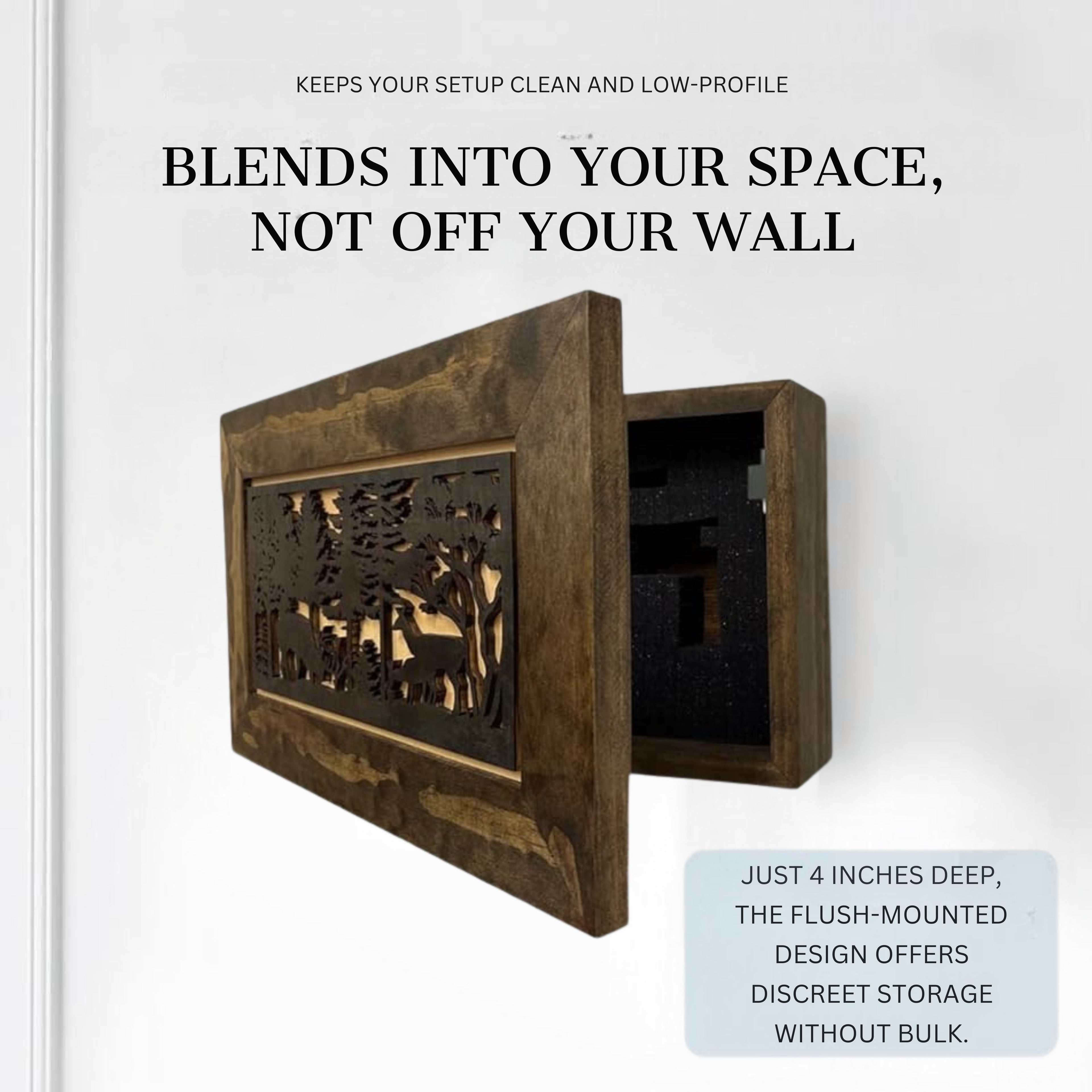 Hidden Gun Safe - Deer Scene Wall Gun Cabinet - Hidden Wall Storage - Wood Gun Cabinet - Handcrafted Gun Concealment Furniture - Hidden Gun Storage by Bellewood Designs